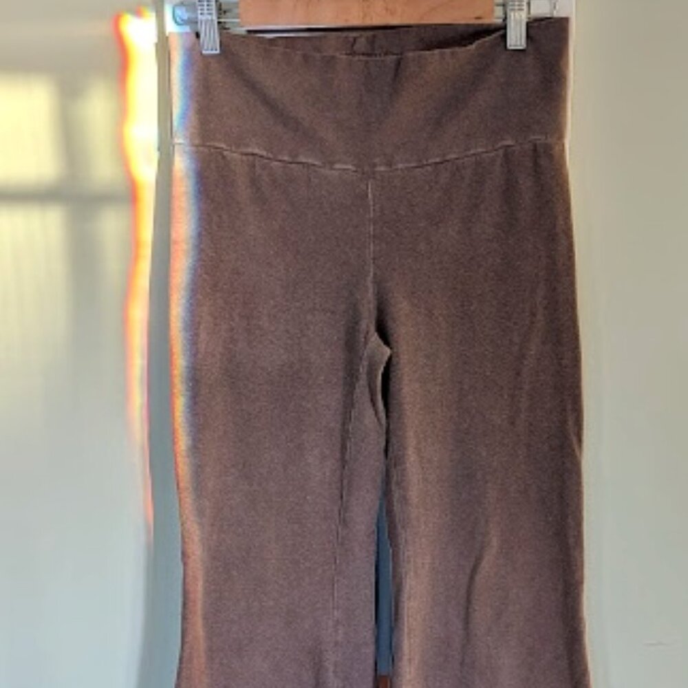 Medium Light Purple/Mud Bohemian Folk Boot Leg Pant in Jersey Hemp Cotton Blend